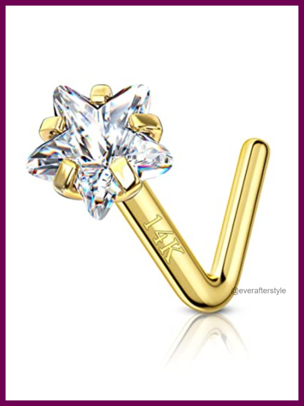 14k Solid Gold Star Nose Stud 22g L-Shape Piercing